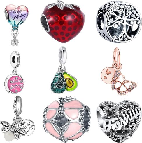 9PCS European Charms Beads Pendant For Pandora Bracelet, Charms for DIY Bracelets Necklace Jewellery Gift for Birthday Valentine's Day Party Christmas Mother's Day Silver Heart Love Family in Saudi Arabia