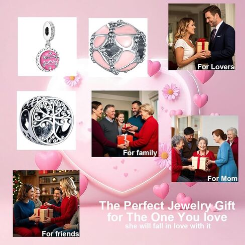 9PCS European Charms Beads Pendant For Pandora Bracelet, Charms for DIY Bracelets Necklace Jewellery Gift for Birthday Valentine's Day Party Christmas Mother's Day Silver Heart Love Family in Saudi Arabia