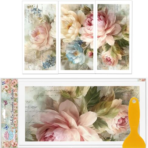 GLOBLELAND 3 Sheets Ivory Peony Furniture Transfer 6x12inch Peony Flowers Rub on Transfer Self-Adhesive Wall Art Decals for Bedroom Living Room Desk Table Decoration in Saudi Arabia