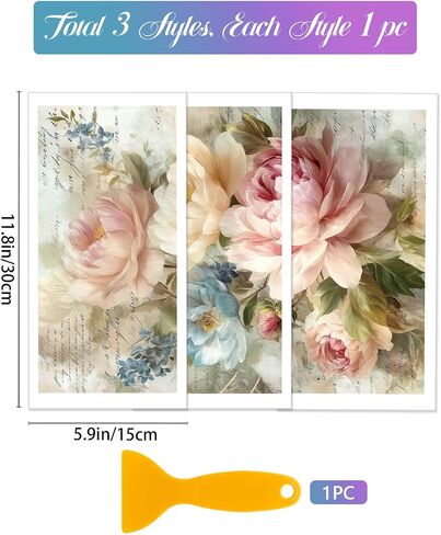 GLOBLELAND 3 Sheets Ivory Peony Furniture Transfer 6x12inch Peony Flowers Rub on Transfer Self-Adhesive Wall Art Decals for Bedroom Living Room Desk Table Decoration in Saudi Arabia