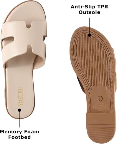 Yozuru Womens Flat Sandals مفتوحة اصبع القدم الصيفية الأنيقة الصيفية مريحة زلة غير رسمية على شرائح جلدية للنساء in Kuwait