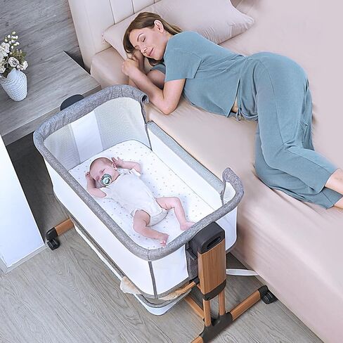 Ezebaby 3-in-1 bassinet bassinet ، هزازات الأطفال السرير بجانب السرير ، سرير محمول قابل للتعديل للرضع الجديد مع سلة تخزين العجلات وجوانب الشبكات (منتصف الرمادي) in Kuwait