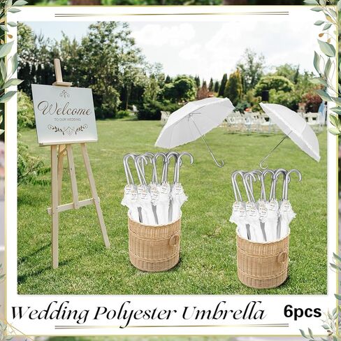 Abbylike 6 Pcs Wedding Ruffle Umbrellas Bulk 47 Inch White Stick Umbrellas for Wedding Second Line Parasol with j Hook Handle for Outdoor Wedding Bride Groom Gifts Bridal Shower Party Decor in Kuwait
