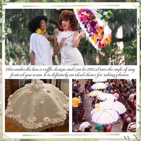 Abbylike 6 Pcs Wedding Ruffle Umbrellas Bulk 47 Inch White Stick Umbrellas for Wedding Second Line Parasol with j Hook Handle for Outdoor Wedding Bride Groom Gifts Bridal Shower Party Decor in Kuwait