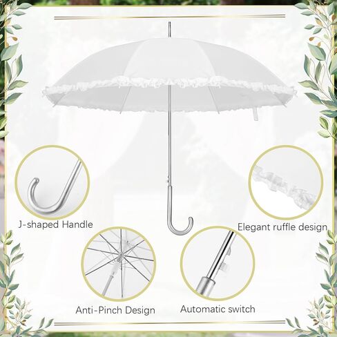 Abbylike 6 Pcs Wedding Ruffle Umbrellas Bulk 47 Inch White Stick Umbrellas for Wedding Second Line Parasol with j Hook Handle for Outdoor Wedding Bride Groom Gifts Bridal Shower Party Decor in Kuwait