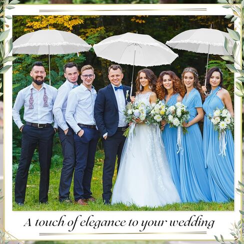 Abbylike 6 Pcs Wedding Ruffle Umbrellas Bulk 47 Inch White Stick Umbrellas for Wedding Second Line Parasol with j Hook Handle for Outdoor Wedding Bride Groom Gifts Bridal Shower Party Decor in Kuwait