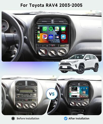 8 CORE 2G+64G Car Radio Stereo for Toyota RAV4 2003 2004 2005 with Wireless CarPlay/Android Auto, 9 inch 1280 * 720P IPS Touch Screen Head Unit Android 13 GPS WiFi Bluetooth 32-Band DSP Camera in Saudi Arabia