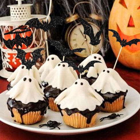Gyufise 36Pcs Halloween Cupcake Toppers Halloween Pumpkin Cat Bat Ghost Cake Decorations for Halloween Theme Babyshower Kids Birthday Party Supplies in Saudi Arabia