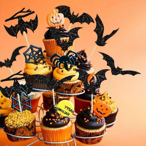 Gyufise 36Pcs Halloween Cupcake Toppers Halloween Pumpkin Cat Bat Ghost Cake Decorations for Halloween Theme Babyshower Kids Birthday Party Supplies in Saudi Arabia