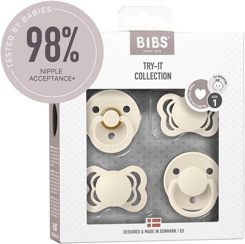Pibs Pacifiers-Try-It Collection | يشمل اللون ، دي لوكس ، الأزياء الأزياء واللاعبين الأعلى | BPA خالية من المطاط الطبيعي والسيليكون | صنع في الدنمارك | أحمر الخدود | من 0 إلى 6 أشهر in Kuwait