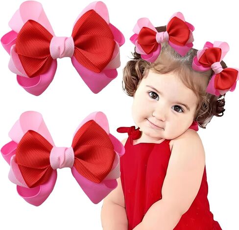 2pcs Pink Hair Bows for Girls Grosgrain Ribbon Toddler Hair Accessories with Alligator Clips for Toddlers Baby Girls Kids Teens Pink White Ribbon Valentines Hair Accessories in Kuwait