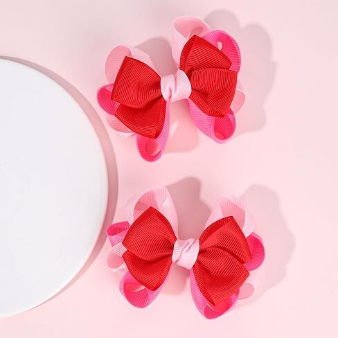 2pcs Pink Hair Bows for Girls Grosgrain Ribbon Toddler Hair Accessories with Alligator Clips for Toddlers Baby Girls Kids Teens Pink White Ribbon Valentines Hair Accessories in Kuwait