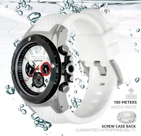 MULCO Watches for Men - Kripton, Silver Stainless Steel Case with Wrist Silicone Band, Quartz Multifunctional Day and Date Movement, Large Face Analog Display - Rose Gold Accents, 100m- Waterproof in Kuwait