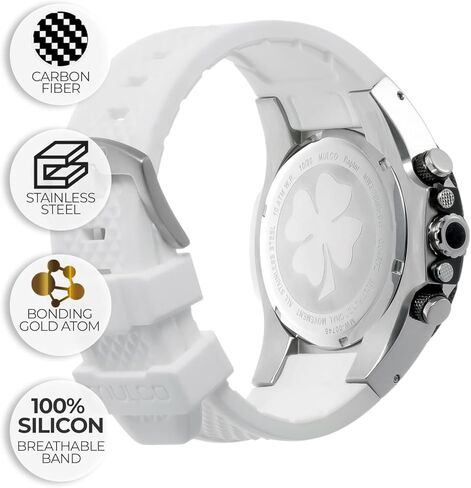 MULCO Watches for Men - Kripton, Silver Stainless Steel Case with Wrist Silicone Band, Quartz Multifunctional Day and Date Movement, Large Face Analog Display - Rose Gold Accents, 100m- Waterproof in Kuwait