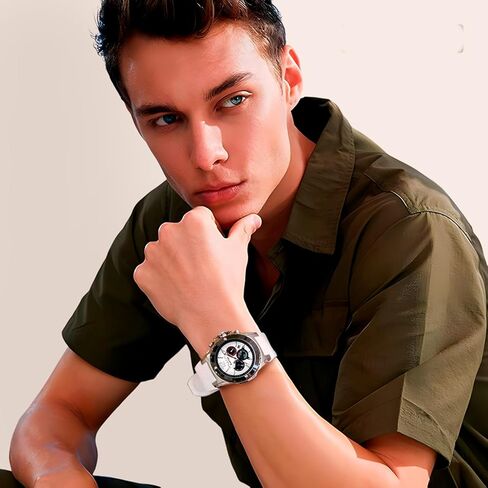 MULCO Watches for Men - Kripton, Silver Stainless Steel Case with Wrist Silicone Band, Quartz Multifunctional Day and Date Movement, Large Face Analog Display - Rose Gold Accents, 100m- Waterproof in Kuwait