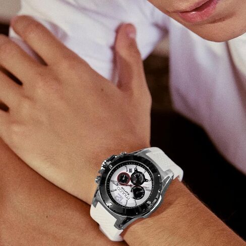 MULCO Watches for Men - Kripton, Silver Stainless Steel Case with Wrist Silicone Band, Quartz Multifunctional Day and Date Movement, Large Face Analog Display - Rose Gold Accents, 100m- Waterproof in Kuwait