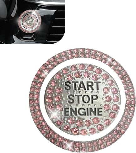 2 PCS BLING RHINESTONE START WOARTH ، ادفع لبدء زر ملصق Clastal Cover ، ودفع زر البدء الملحقات الزخرفية ، وملحقات سيارة بلينغ العالمية للنساء (أبيض) in Kuwait