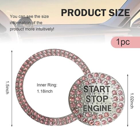 2 PCS BLING RHINESTONE START WOARTH ، ادفع لبدء زر ملصق Clastal Cover ، ودفع زر البدء الملحقات الزخرفية ، وملحقات سيارة بلينغ العالمية للنساء (أبيض) in Kuwait