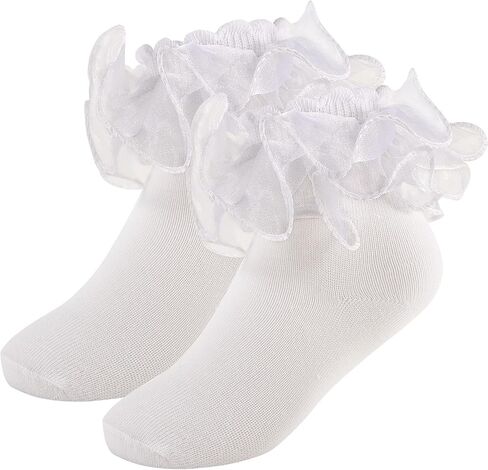 Gold Girls Ruffle Socks 4 أزواج يتلألأ مجموعة كبيرة من الدانتيل الدانتيل الدانتيل الجوارب اللباس in Kuwait