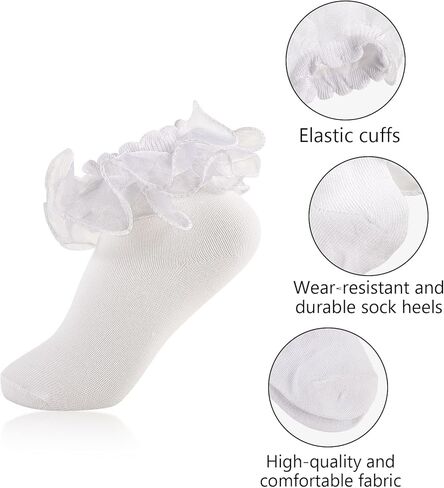 Gold Girls Ruffle Socks 4 أزواج يتلألأ مجموعة كبيرة من الدانتيل الدانتيل الدانتيل الجوارب اللباس in Kuwait