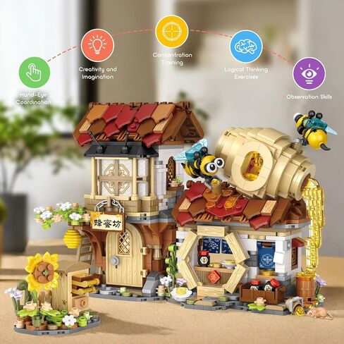 Creative Brick Box Street View-Coffee Shop Mini Building Toy Animals Interactive for Kids, Simulation Architecture Toy for Girls and Boys Ages 6+ - Gift Easter, Birthday, Christmas (1077 PCS) in Saudi Arabia