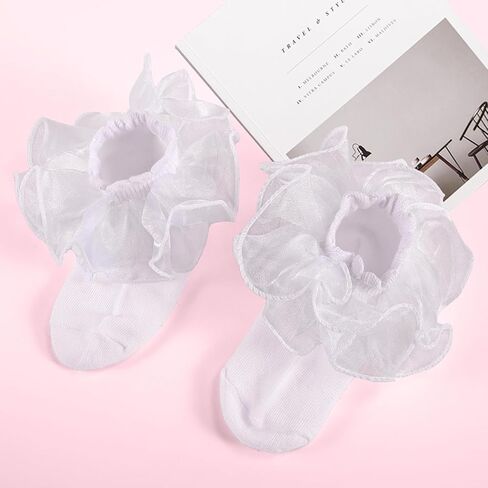 Gold Girls Ruffle Socks 4 أزواج يتلألأ مجموعة كبيرة من الدانتيل الدانتيل الدانتيل الجوارب اللباس in Kuwait