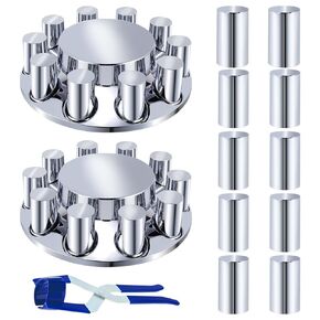 ABS Chrome Plastic Front and Rear Axle Cover Kits with 33mm Thread-on Flange Nut Covers for Semi Trucks in Pairs, Flat Top (Front & Rear 2+4) in Kuwait