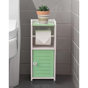 AOJEZOR Toilet Paper Holder Stand: Bathroom Storage Cabinet Beside Toilet for Small Space Bathroom with Toilet Roll Holder - White in Kuwait