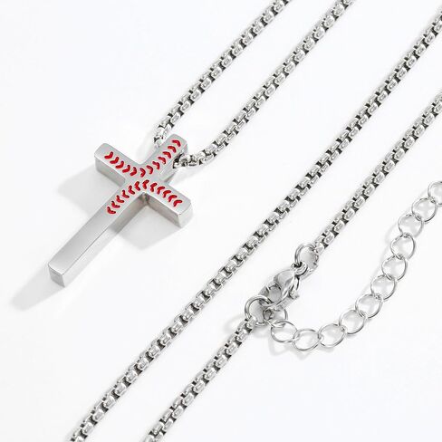 Baseball Necklace for Men Confirmation Bible Verse Baseball Stainless Steel Cross Pendant Necklaces 18+2 Inches in Kuwait