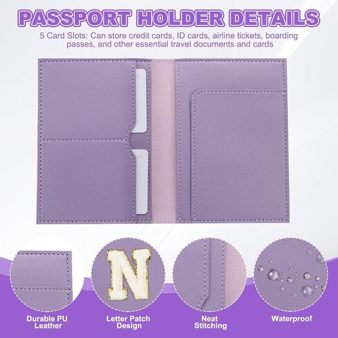 PATIKIL Passport Holder for Travel, Initial Passport Cover and Luggage Tag Set with Alphabet Chenille Letter Patch Travel Wallet Bag Suitcase Identifier for Women Family Travel Pink O in Kuwait