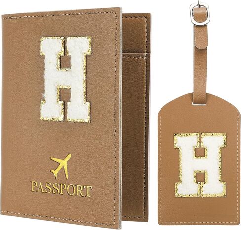 PATIKIL Passport Holder for Travel, Initial Passport Cover and Luggage Tag Set with Alphabet Chenille Letter Patch Travel Wallet Bag Suitcase Identifier for Women Family Travel Pink O in Kuwait