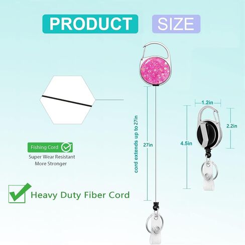 3 Pack Retractable Carabiner Badge Holder, FadyRaye Badge Reel with Belt Clip for Nurse Teacher Name Card Keychain [Bling Cute Design 27" Nylon Wire Cord] in Kuwait