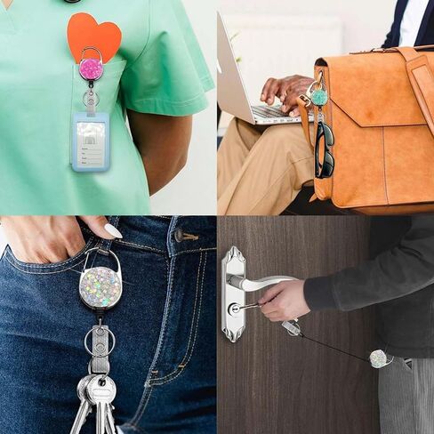 3 Pack Retractable Carabiner Badge Holder, FadyRaye Badge Reel with Belt Clip for Nurse Teacher Name Card Keychain [Bling Cute Design 27" Nylon Wire Cord] in Kuwait