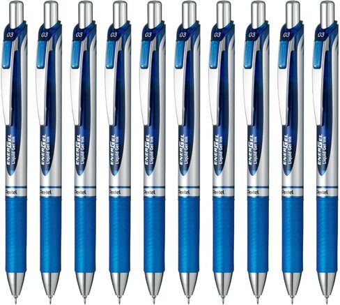 Pentel BLN73-C EnerGel Ink Ballpoint Pen, 0.01 inch (0.3 mm), Blue, 10 Pieces, 0.01 inches (0.3 mm), Blue (Silver Shaft) in Saudi Arabia