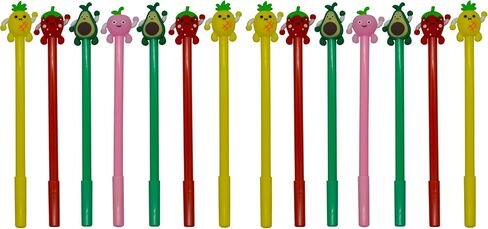 Maydahui 28 PCS Fruits على شكل أقلام أسداد أقلام Kawaii Pen الأسود حبر حبر الفراولة الفراولة تصميم الخوخ الأفوكادو لمدرسة لوازم القرطاسية المكتبية المدرسية in Saudi Arabia