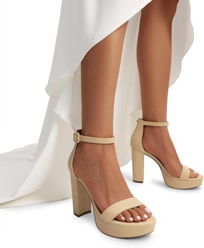 DREAM PAIRS Women's Comfort Platform Chunky Heel Sandals | Open Toe Adjustable Buckle Ankle Strap High Heels, Formal Dress Shoes for Wedding Guest, Prom, Party & Special Occasions in Saudi Arabia