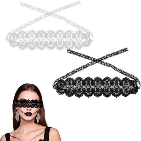 Halloween Eye Masks for Adults Women Teen Girls Eye Face Mask Halloween Mask Accessories Black Halloween Costume Eye Mask 2 Pack Cosplay Party Lace Blindfold for Adult Play Elastic Prom Sexy Mask in Saudi Arabia