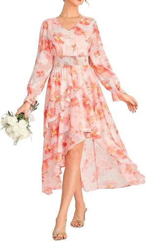 GRACE KARIN Women Maxi Floral Dress Fall 2025 Elegant Long Sleeve Chiffon Flowy Ruffle Party Club Wedding Guest Dresses in Saudi Arabia