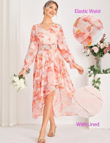GRACE KARIN Women Maxi Floral Dress Fall 2025 Elegant Long Sleeve Chiffon Flowy Ruffle Party Club Wedding Guest Dresses in Saudi Arabia