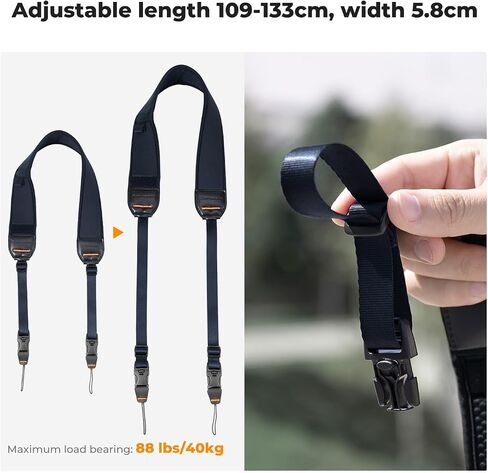 K&F Concept Camera Neck Strap for Photographers, Soft Neoprene Adjustable Shoulder Belt with Zipped Pockets Compatible with Sony Canon Nikon Fuji DSLR SLR Mirrorless Camera in Kuwait