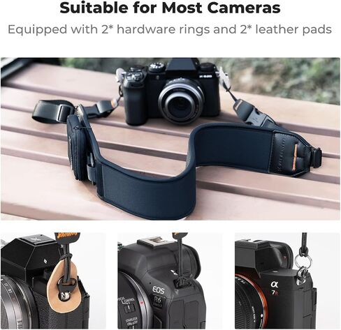 K&F Concept Camera Neck Strap for Photographers, Soft Neoprene Adjustable Shoulder Belt with Zipped Pockets Compatible with Sony Canon Nikon Fuji DSLR SLR Mirrorless Camera in Kuwait