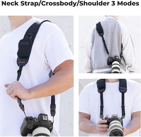 K&F Concept Camera Neck Strap for Photographers, Soft Neoprene Adjustable Shoulder Belt with Zipped Pockets Compatible with Sony Canon Nikon Fuji DSLR SLR Mirrorless Camera in Kuwait