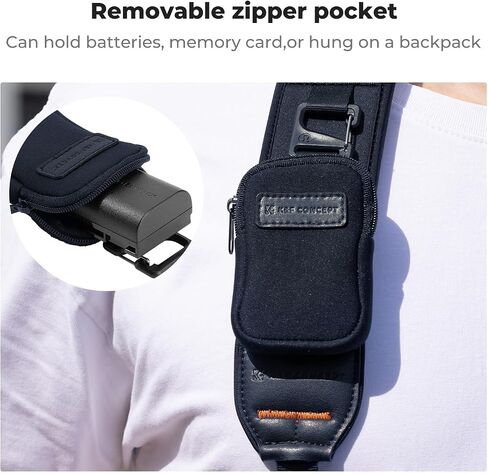 K&F Concept Camera Neck Strap for Photographers, Soft Neoprene Adjustable Shoulder Belt with Zipped Pockets Compatible with Sony Canon Nikon Fuji DSLR SLR Mirrorless Camera in Kuwait