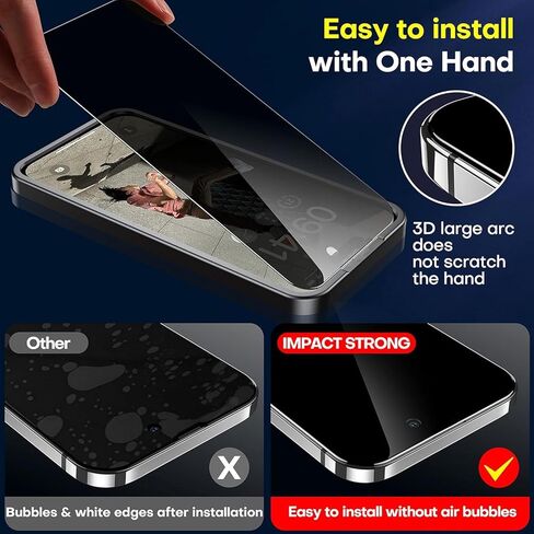 واقي شاشة من الزجاج المقوى للخصوصية من ImpactStrong لهاتف iPhone 14 Pro Max [إطار سهل التركيب] [خالي من الفقاعات] [صلابة 9H] صديق للحافظة، 6.7 بوصة - (عبوتان) in Kuwait