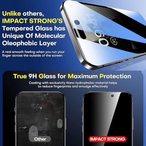 واقي شاشة من الزجاج المقوى للخصوصية من ImpactStrong لهاتف iPhone 14 Pro Max [إطار سهل التركيب] [خالي من الفقاعات] [صلابة 9H] صديق للحافظة، 6.7 بوصة - (عبوتان) in Kuwait