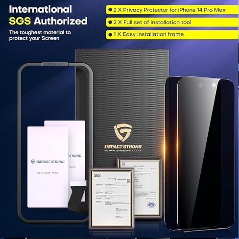 واقي شاشة من الزجاج المقوى للخصوصية من ImpactStrong لهاتف iPhone 14 Pro Max [إطار سهل التركيب] [خالي من الفقاعات] [صلابة 9H] صديق للحافظة، 6.7 بوصة - (عبوتان) in Kuwait