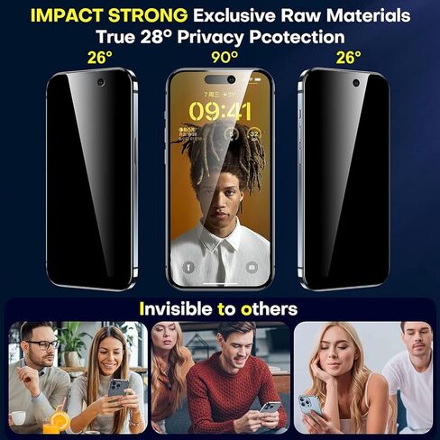 واقي شاشة من الزجاج المقوى للخصوصية من ImpactStrong لهاتف iPhone 14 Pro Max [إطار سهل التركيب] [خالي من الفقاعات] [صلابة 9H] صديق للحافظة، 6.7 بوصة - (عبوتان) in Kuwait