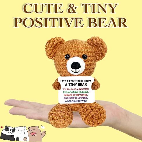 Positive Crochet Animals Emotional Support Crochet Bear Mini Cute Knitted Teddy Bear Plushies Crochet Animals Already Made Gift for Friend Women Men Coworker Sister in Saudi Arabia
