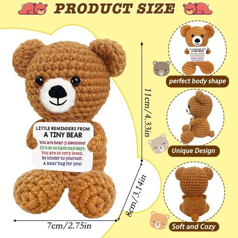 Positive Crochet Animals Emotional Support Crochet Bear Mini Cute Knitted Teddy Bear Plushies Crochet Animals Already Made Gift for Friend Women Men Coworker Sister in Saudi Arabia
