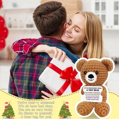 Positive Crochet Animals Emotional Support Crochet Bear Mini Cute Knitted Teddy Bear Plushies Crochet Animals Already Made Gift for Friend Women Men Coworker Sister in Saudi Arabia
